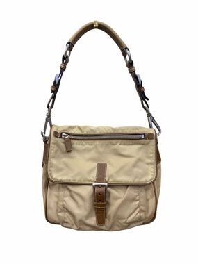 Prada Tessuto Nylon Flap Messenger Shoulder Bag Beige